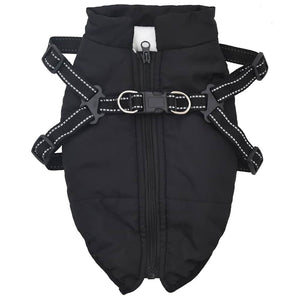 Wasserdichter Hundemantel mit Geschirr Schwarz L36
