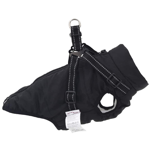 Wasserdichter Hundemantel mit Geschirr Schwarz L36