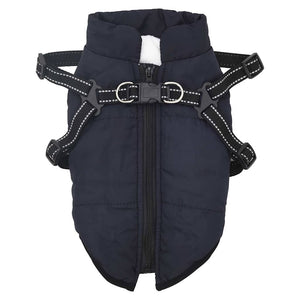 Wasserdichter Hundemantel mit Geschirr Marineblau L28