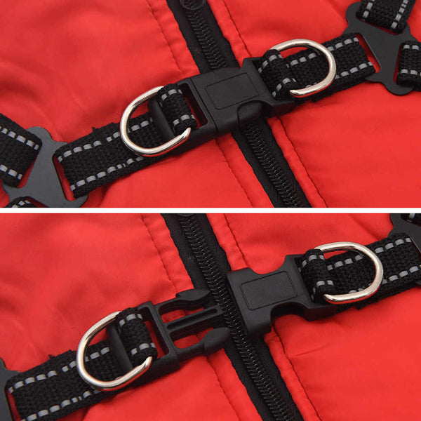 Wasserdichter Hundemantel mit Geschirr Rot L32