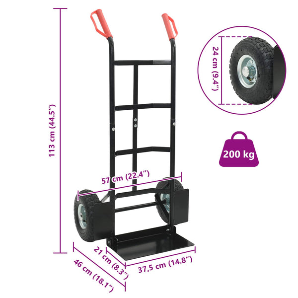 vidaXL Chariot à main extensible Noir et rouge 57 x 46 x 113 cm Acier