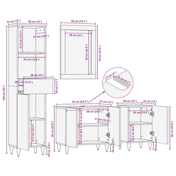 Mango Badezimmerschrank Set mit Schubladen