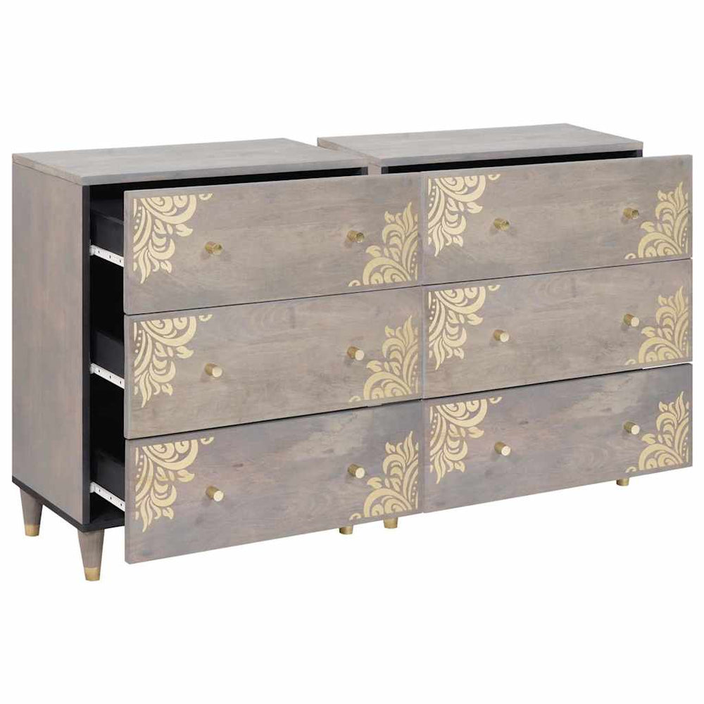 Sideboard Grau Massivholz Mango 60x33x75cm 2er Set