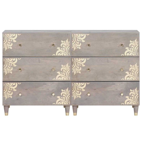 Sideboard Grau Massivholz Mango 60x33x75cm 2er Set