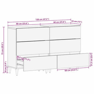 Sideboard Grau Massivholz Mango 60x33x75cm 2er Set