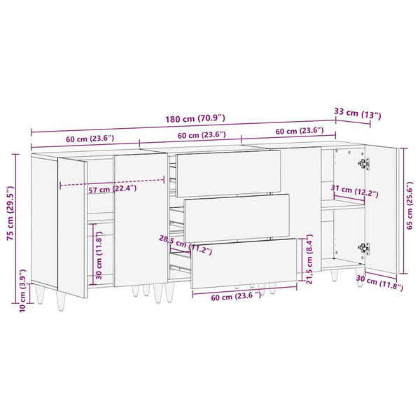 Badezimmerschrank Set Grau/Gold 3-teilig