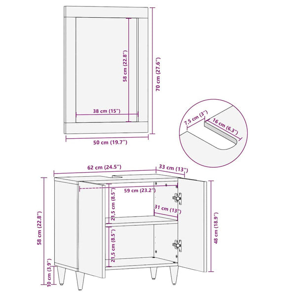 Wandmontiertes Badezimmerschrank-Set aus Mango-Holz