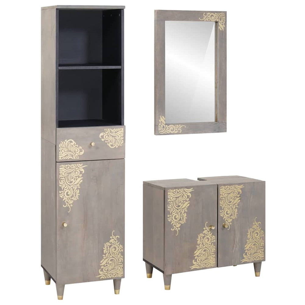 vidaXL Ensemble de meubles de salle de bain mural 3 pcs Gris Bois de manguier massif
