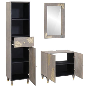 Wandmontiertes Badezimmerschrank-Set Grau Mango