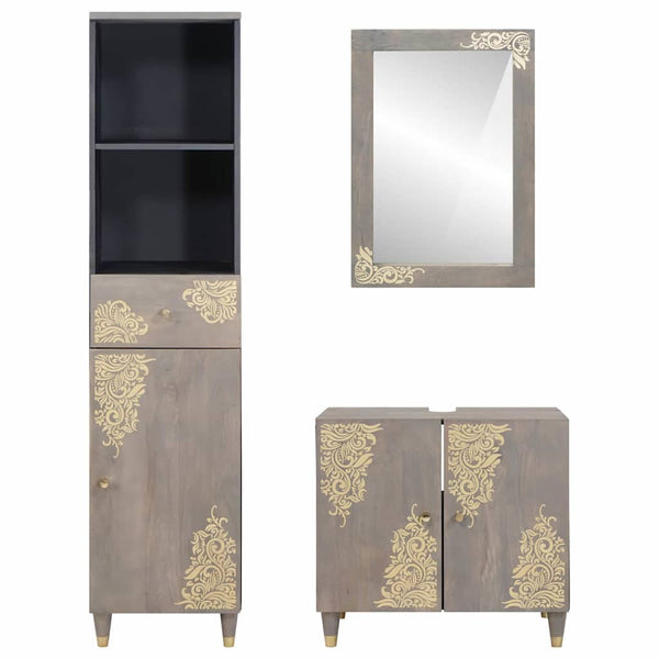 Wandmontiertes Badezimmerschrank-Set Grau Mango