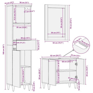Wandmontiertes Badezimmerschrank-Set Grau Mango