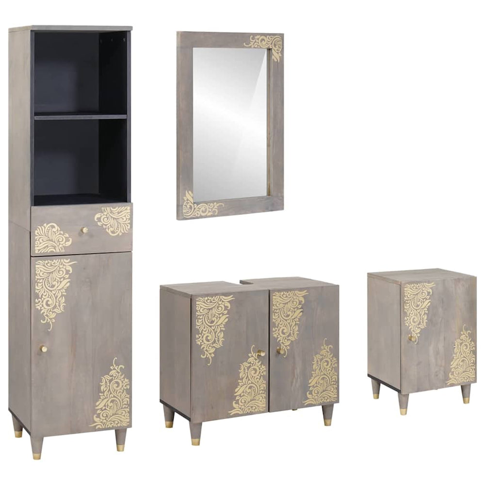 Graues Mango Massivholz Badezimmermöbel-Set, 4-teilig