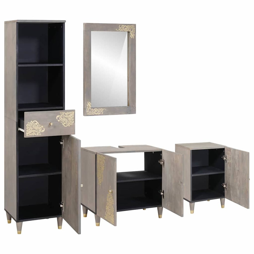 Graues Mango Massivholz Badezimmermöbel-Set, 4-teilig