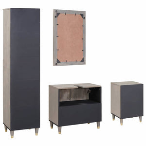 Graues Mango Massivholz Badezimmermöbel-Set, 4-teilig