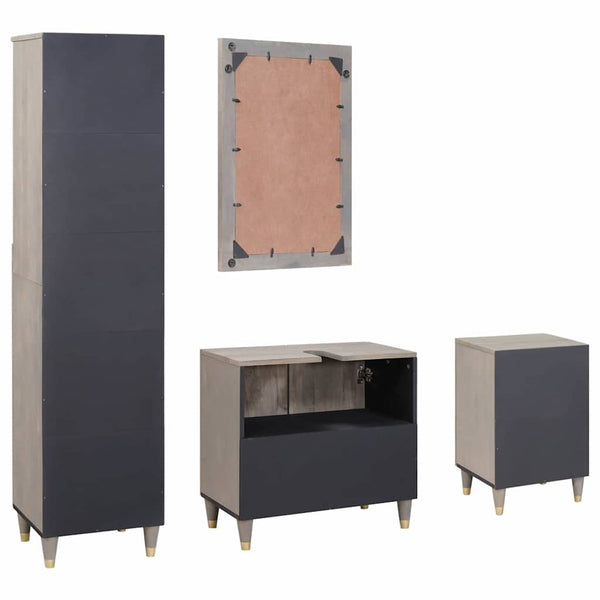 Graues Mango Massivholz Badezimmermöbel-Set, 4-teilig