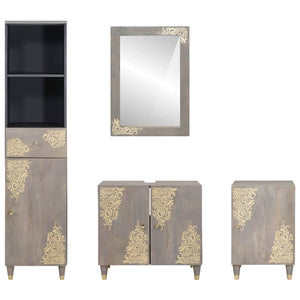 Graues Mango Massivholz Badezimmermöbel-Set, 4-teilig