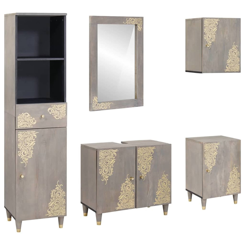 Graues Mango Badezimmerschrank Set, 5-teilig