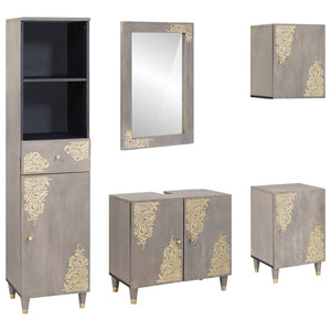 Graues Mango Badezimmerschrank Set, 5-teilig