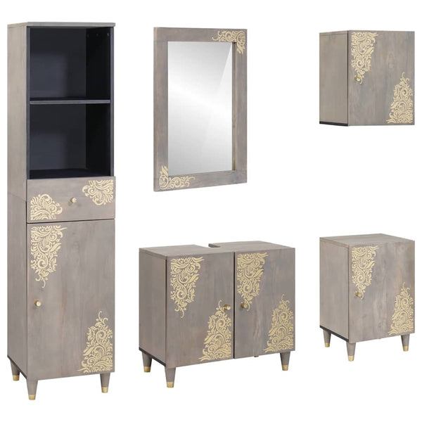 Graues Mango Badezimmerschrank Set, 5-teilig