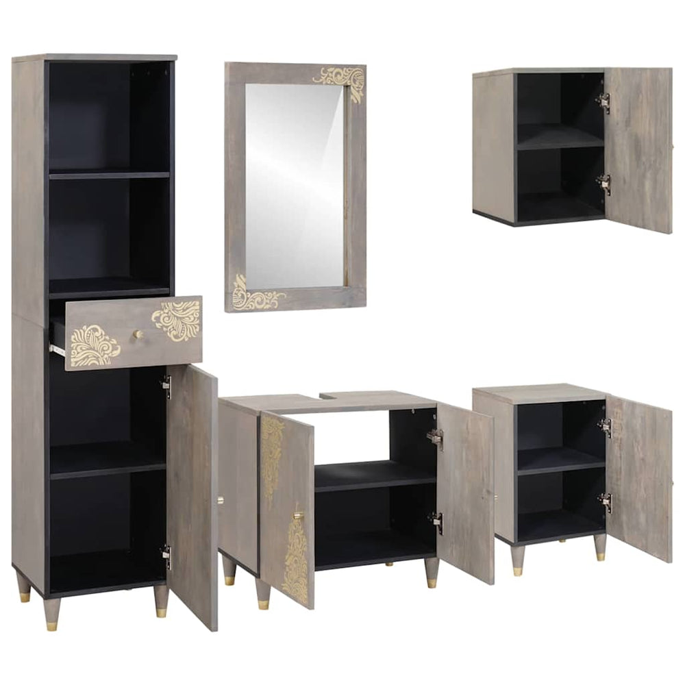 Graues Mango Badezimmerschrank Set, 5-teilig