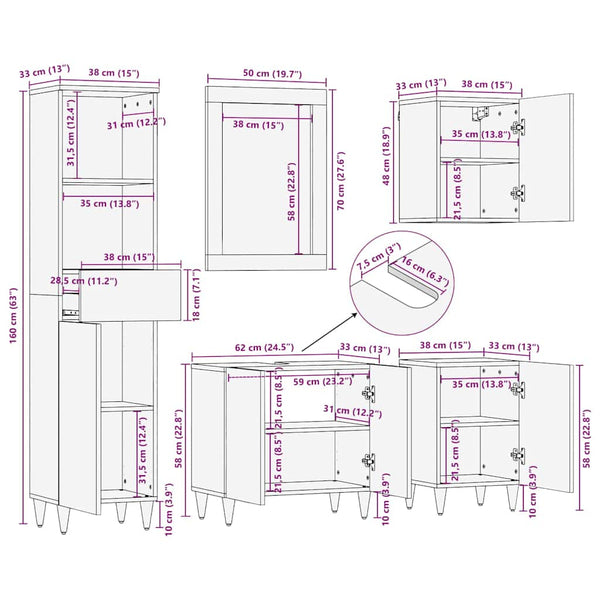 Graues Mango Badezimmerschrank Set, 5-teilig