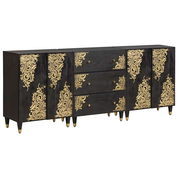 Schwarzes Badezimmerschrank-Set mit Regal, 3-teilig