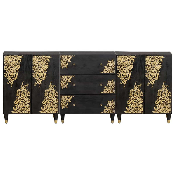 Schwarzes Badezimmerschrank-Set mit Regal, 3-teilig