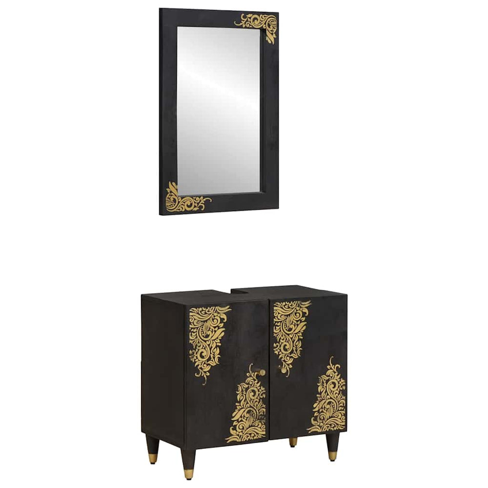 vidaXL Ensemble de meubles de salle de bain avec porte 2 pcs Noir Bois de manguier massif