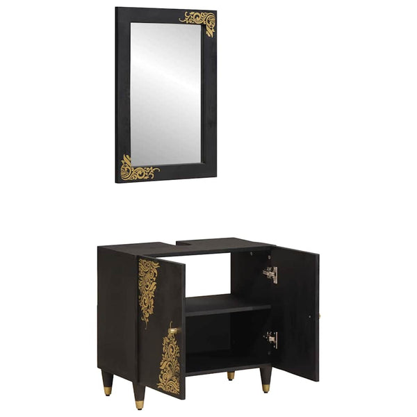Schwarzes Badezimmerschrank-Set Mango Massivholz