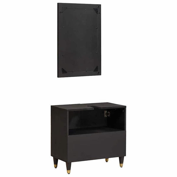 Schwarzes Badezimmerschrank-Set Mango Massivholz
