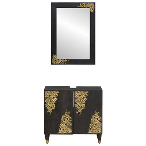 Schwarzes Badezimmerschrank-Set Mango Massivholz