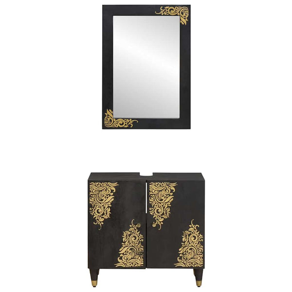 Schwarzes Badezimmerschrank-Set Mango Massivholz