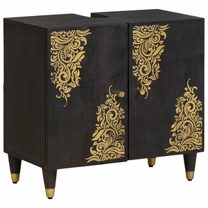Schwarzes Mango Massivholz Badezimmerschrank-Set, 3-teilig