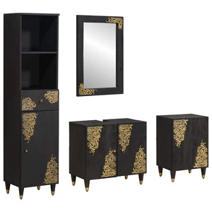 Badezimmerschrank-Set Schwarz Mango Massivholz 4-teilig