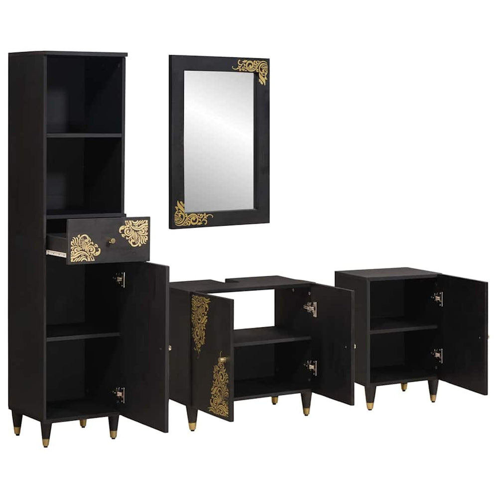 vidaXL Ensemble de meubles de salle de bain avec porte 4 pcs Noir Bois de manguier massif