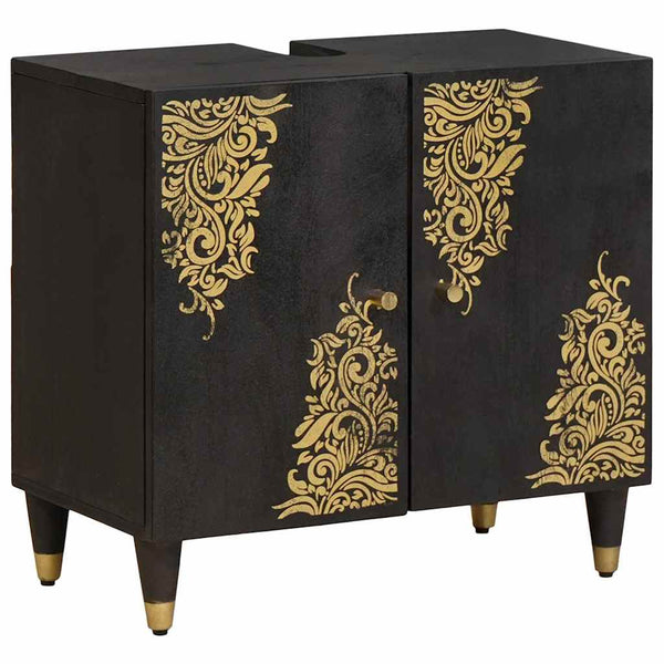Badezimmerschrank-Set Schwarz Mango Massivholz 4-teilig