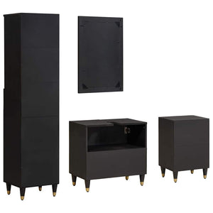 Badezimmerschrank-Set Schwarz Mango Massivholz 4-teilig