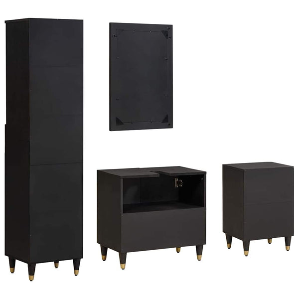 Badezimmerschrank-Set Schwarz Mango Massivholz 4-teilig
