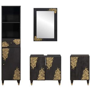 Badezimmerschrank-Set Schwarz Mango Massivholz 4-teilig