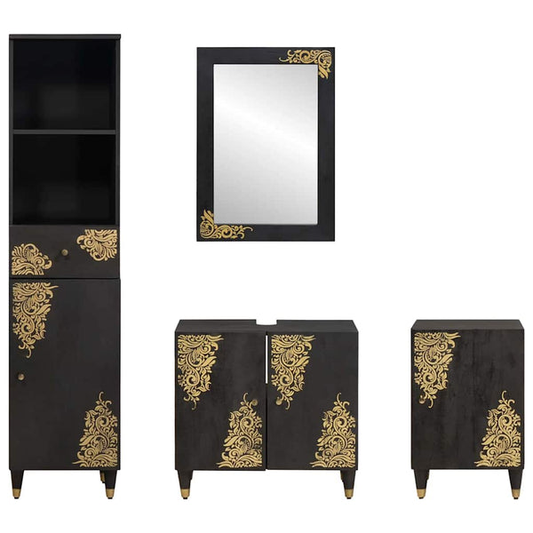 Badezimmerschrank-Set Schwarz Mango Massivholz 4-teilig