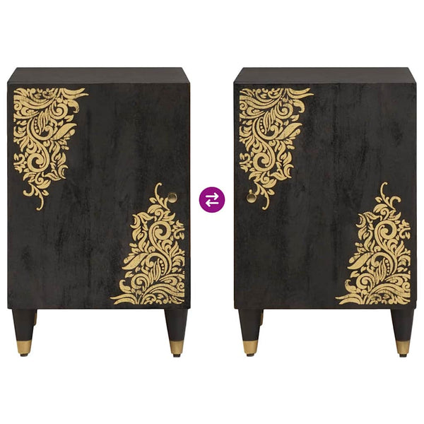 Badezimmerschrank-Set Schwarz Mango Massivholz 4-teilig