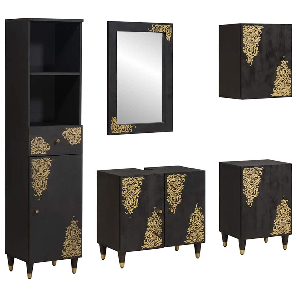 vidaXL Ensemble de meubles de salle de bain avec porte 5 pcs Bois de manguier massif Noir