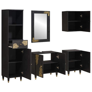 Schwarzes Badezimmerschrank Set Mango Massivholz 5-teilig