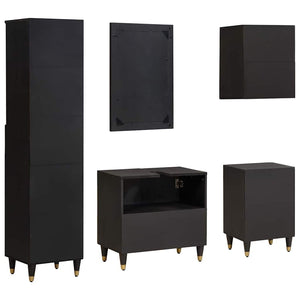 Schwarzes Badezimmerschrank Set Mango Massivholz 5-teilig