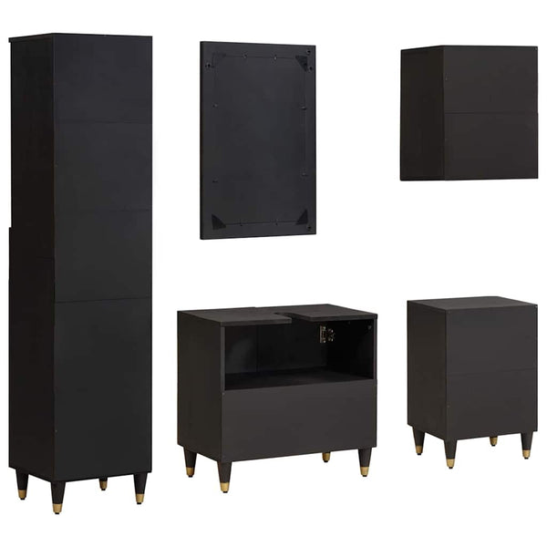 Schwarzes Badezimmerschrank Set Mango Massivholz 5-teilig