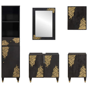 Schwarzes Badezimmerschrank Set Mango Massivholz 5-teilig