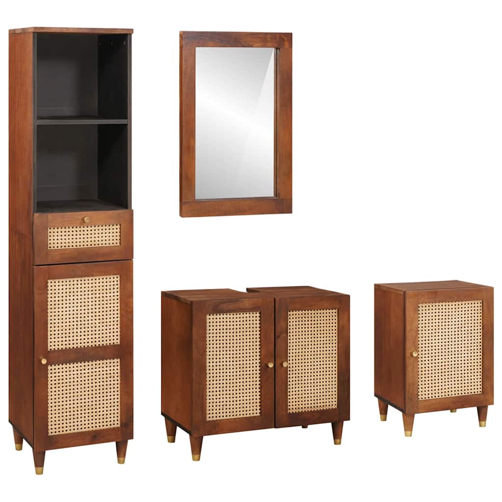 Badezimmerschrank Set Mango Massivholz Braun/Schwarz