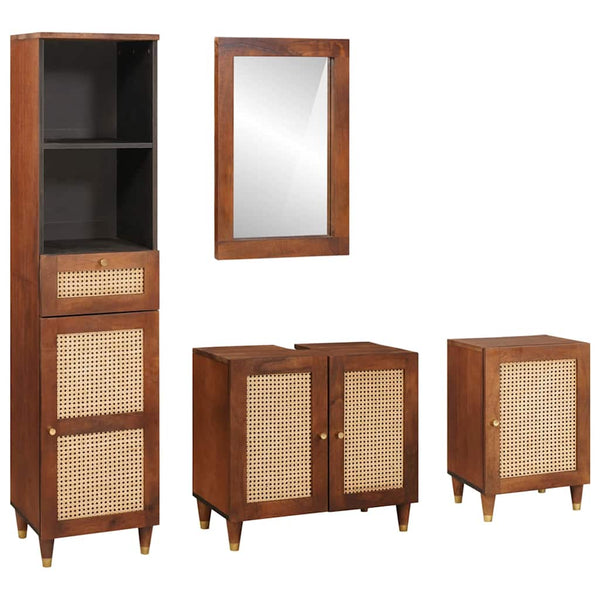 Badezimmerschrank Set Mango Massivholz Braun/Schwarz