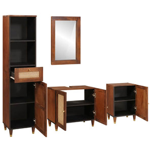 Badezimmerschrank Set Mango Massivholz Braun/Schwarz