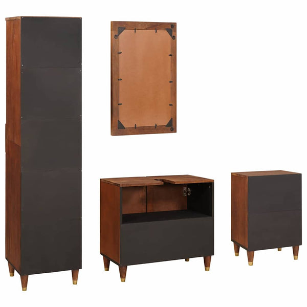 Badezimmerschrank Set Mango Massivholz Braun/Schwarz
